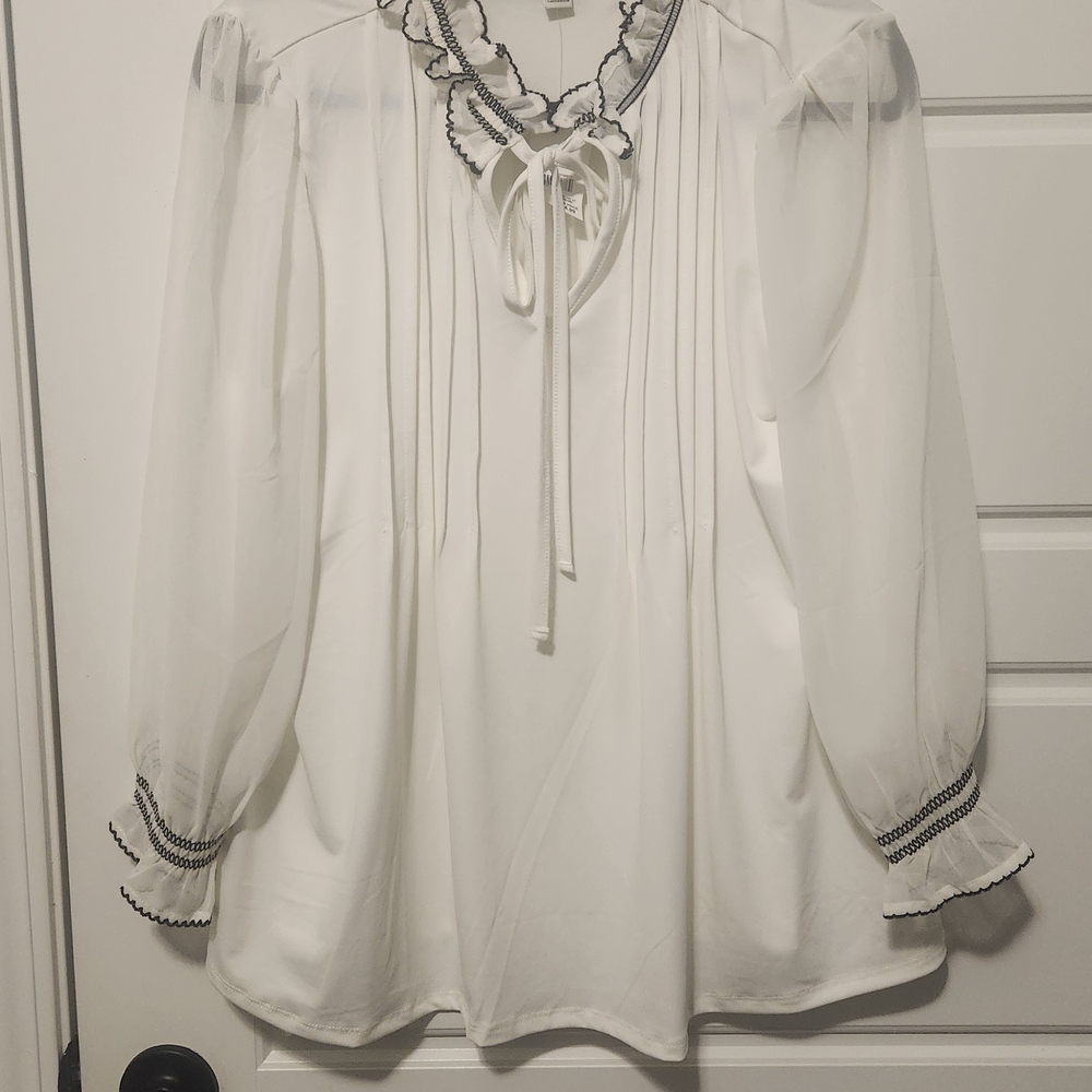JM Collection White Blouse with Black Accents